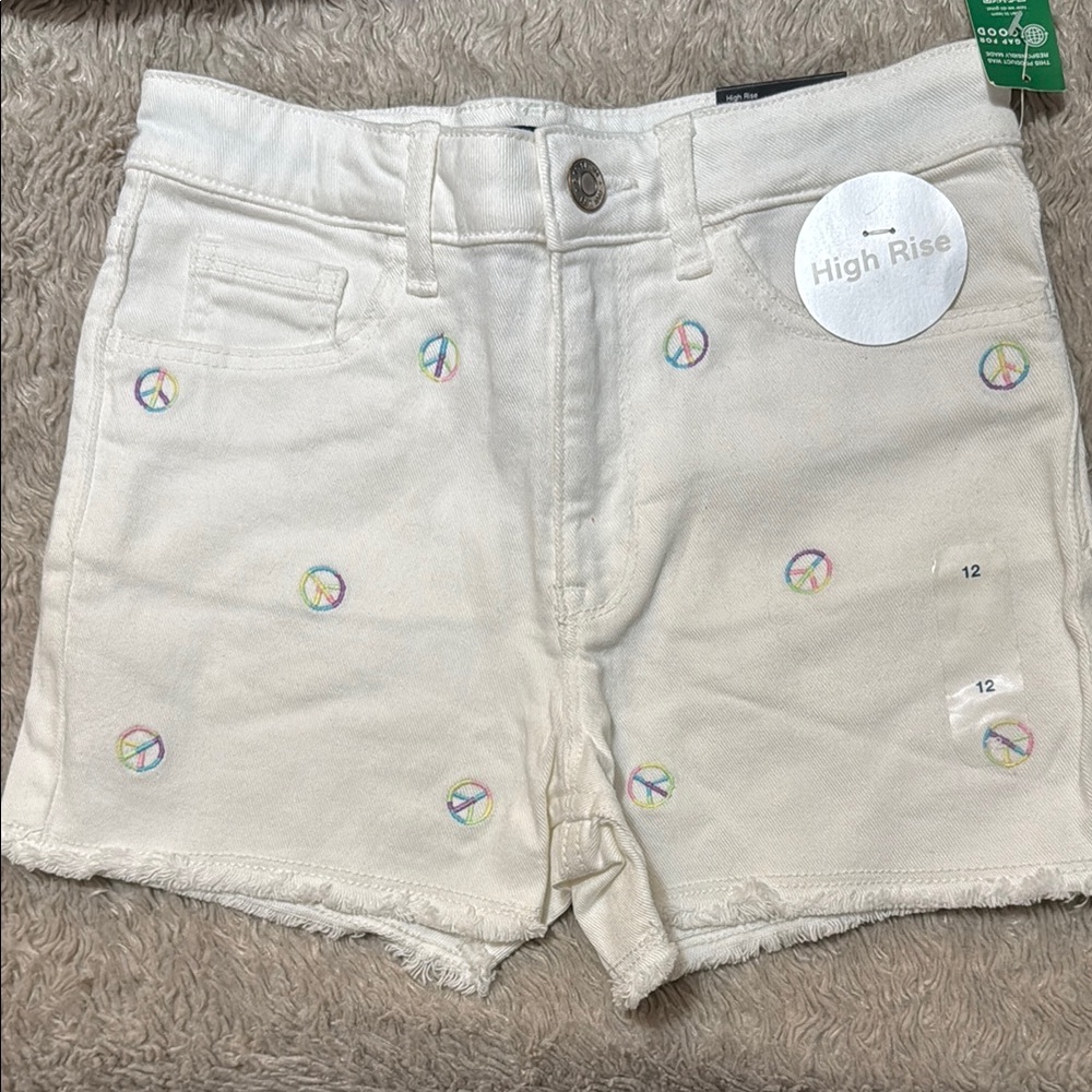 GAP High Waist White Peace Sign Shorts